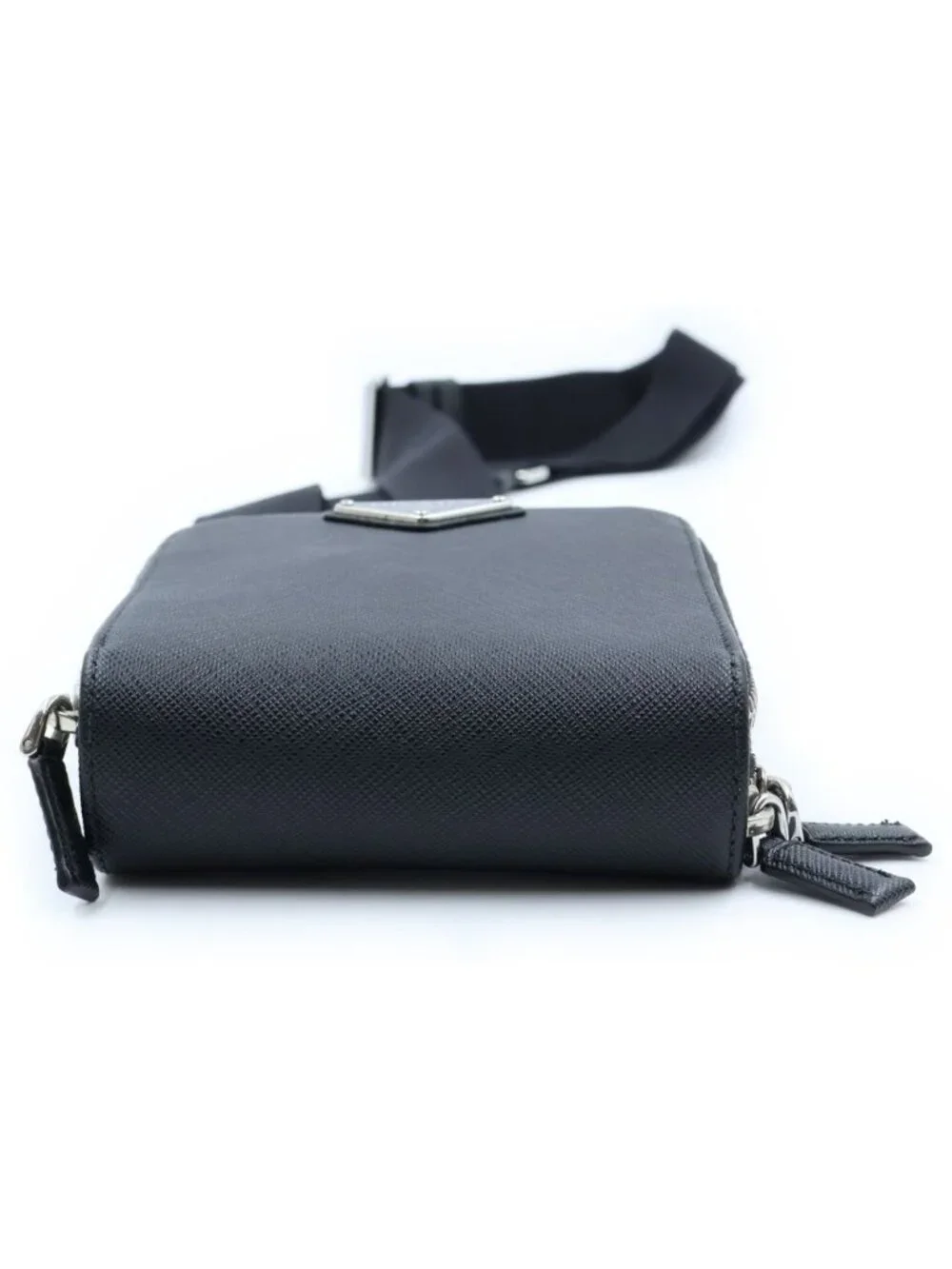 Prada Triangle Logo Saffiano Leather Shoulder Bag Phone Case Pouch Black